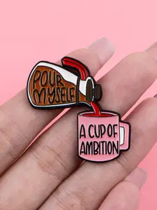Elegant Women's Zinc Alloy Brooch Pin, Fashionable Quotations&Coffee Design Accessory, Casual Style Clothing Decoration, All Seasons Wear, Durable Metal Pins