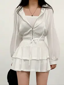 Fashionable Casual Sportswear Set for Women, Loose Hoodie with High - Waisted Double - layer Tutu Cake Skirt, Versatile Two - Piece Set for Spring and Summer, Fall outfit