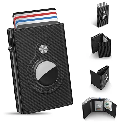 Men's RFID Theft-Proof PU Leather Slim Wallet - PU Card Holder, RFID Organizer, AirTag Holder, ID Window, Cash Slot, Secure Storage, Holds 6-14 Cards, Everyday Carry Gift for Him