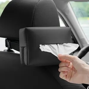 Car Paper Towel Holder Fits 120-Count Standard Paper Towels, Faux Leather Car Back Seat Paper Towel Box Cover, Tissue Box Cover, Extra-Large Rectangular Napkin Holder Soft Rectangular, Compatible with Kleenex, for Storage And Organization (Black)