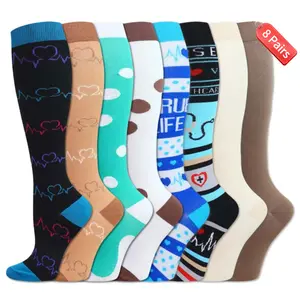 ISUNIE 8 Pairs Compression Socks Solid Color Socks for Women & Men for Athletic & Daily,Running,Climbing,Hiking(Black & White)