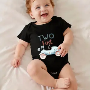 Two Fast Race Car Design Print Bodysuit Baby Rompers Short Sleeve Cotton Toddler Rompers Graphic Print Baby Clothes One-Piece Outfit