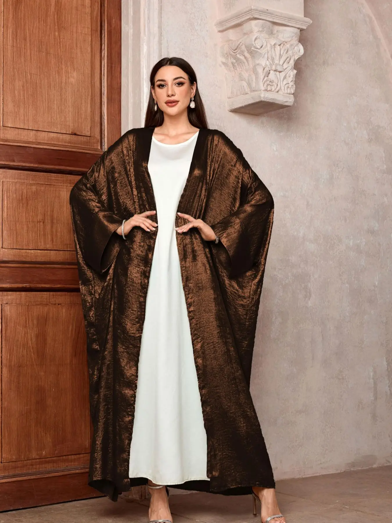 Women's Plain Open Front Abaya, Modest Long Sleeve Abaya for Party Wedding Guest, Ladies Islamic Clothing for All Seasons