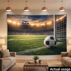 1 PC 2D Flat Banner Backdrop Realistic Soccer Stadium Sports Event Photography Background With Goal Net And Ball For Party Decor