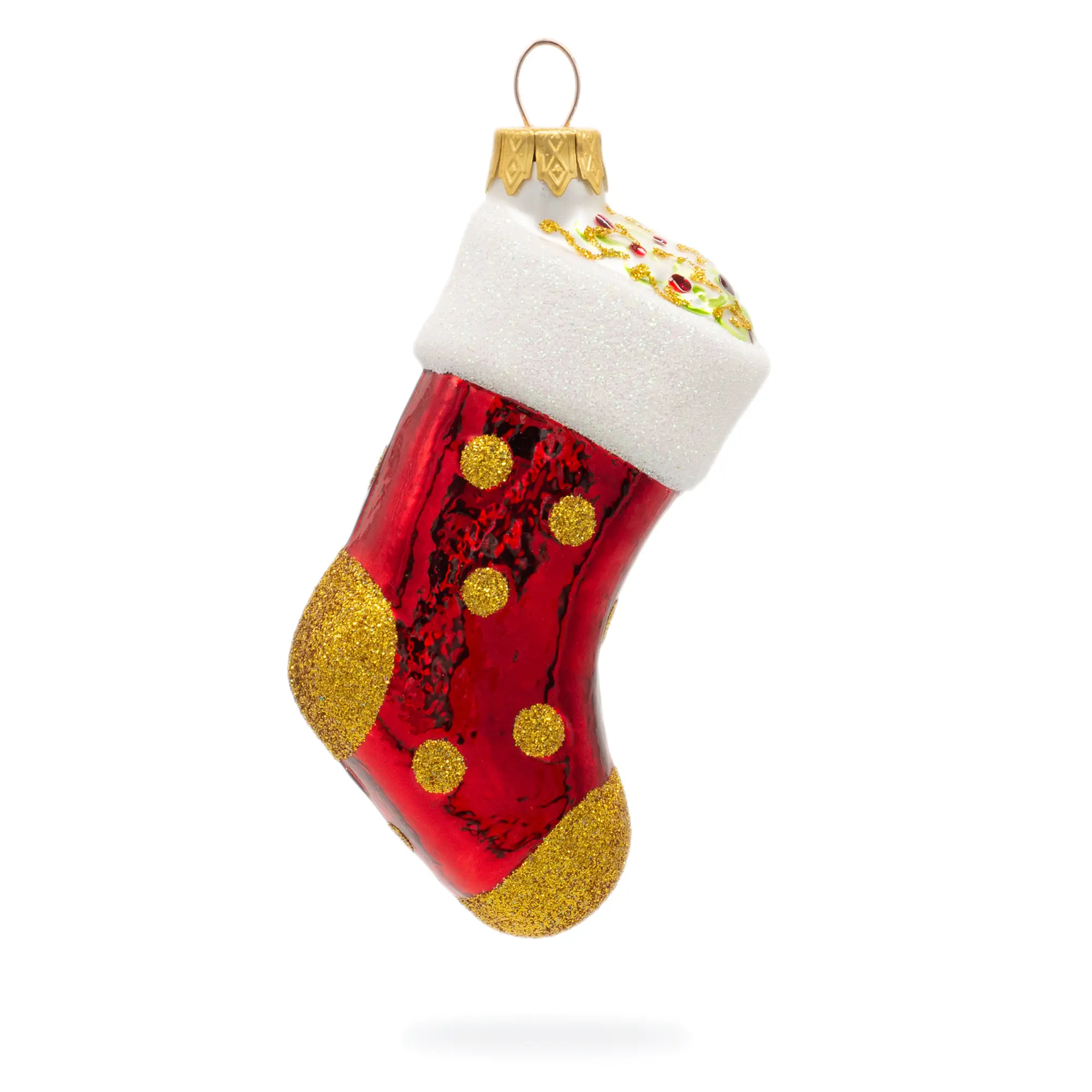 Shiny Polka Dot Decorated Stocking Mini Glass Christmas Ornament