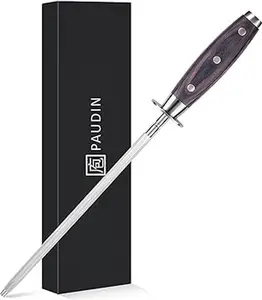 PAUDlN 10 Inch Honing Steel, Knife SharpeningSteel, Professional Carbon Steel Knife SharpenerRod for Kitchen Knives