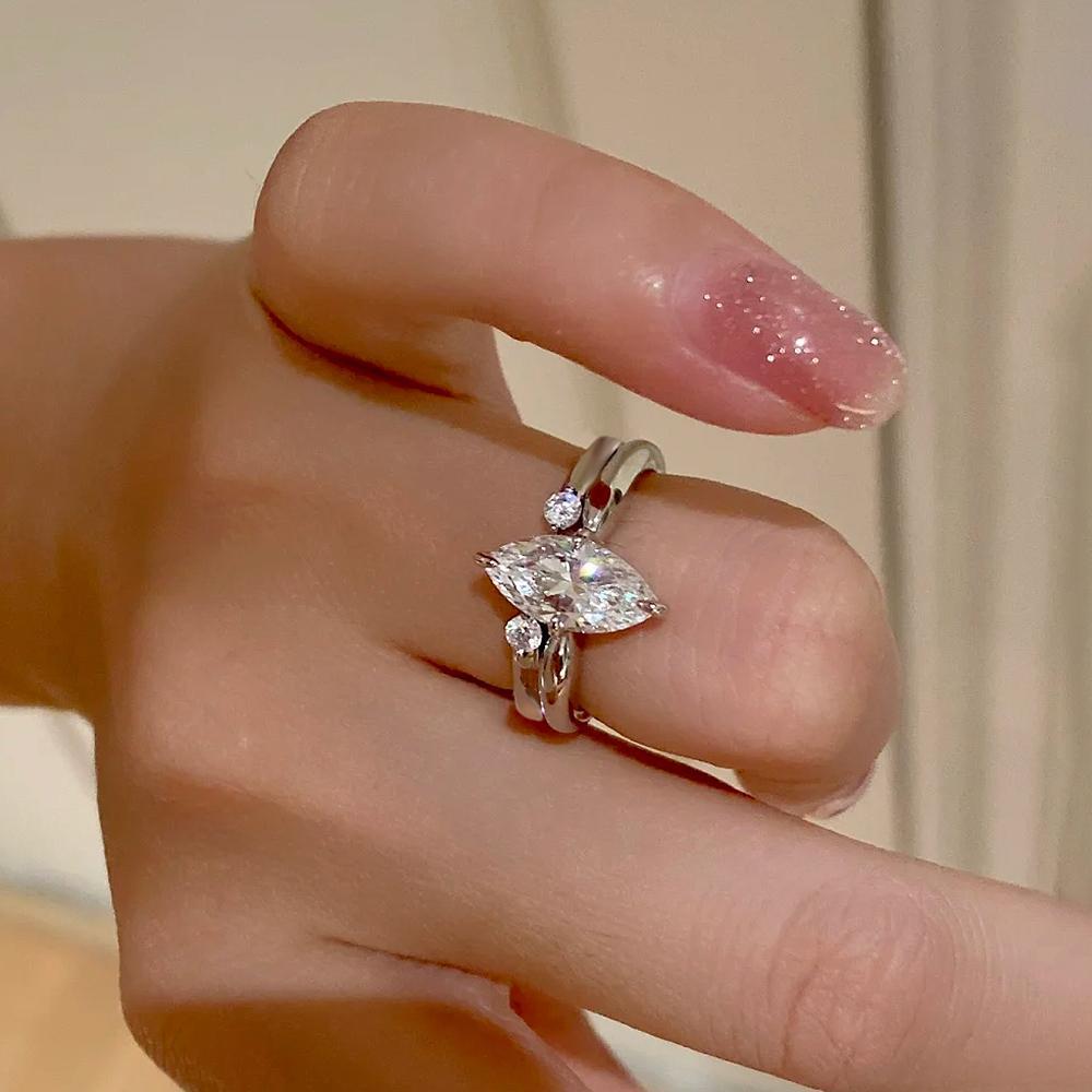 Certified Full Moissanite Wedding Bridal Rings Set for Women 925 Silver Marquise Cut Diamond Engagement Ring Eternity Band