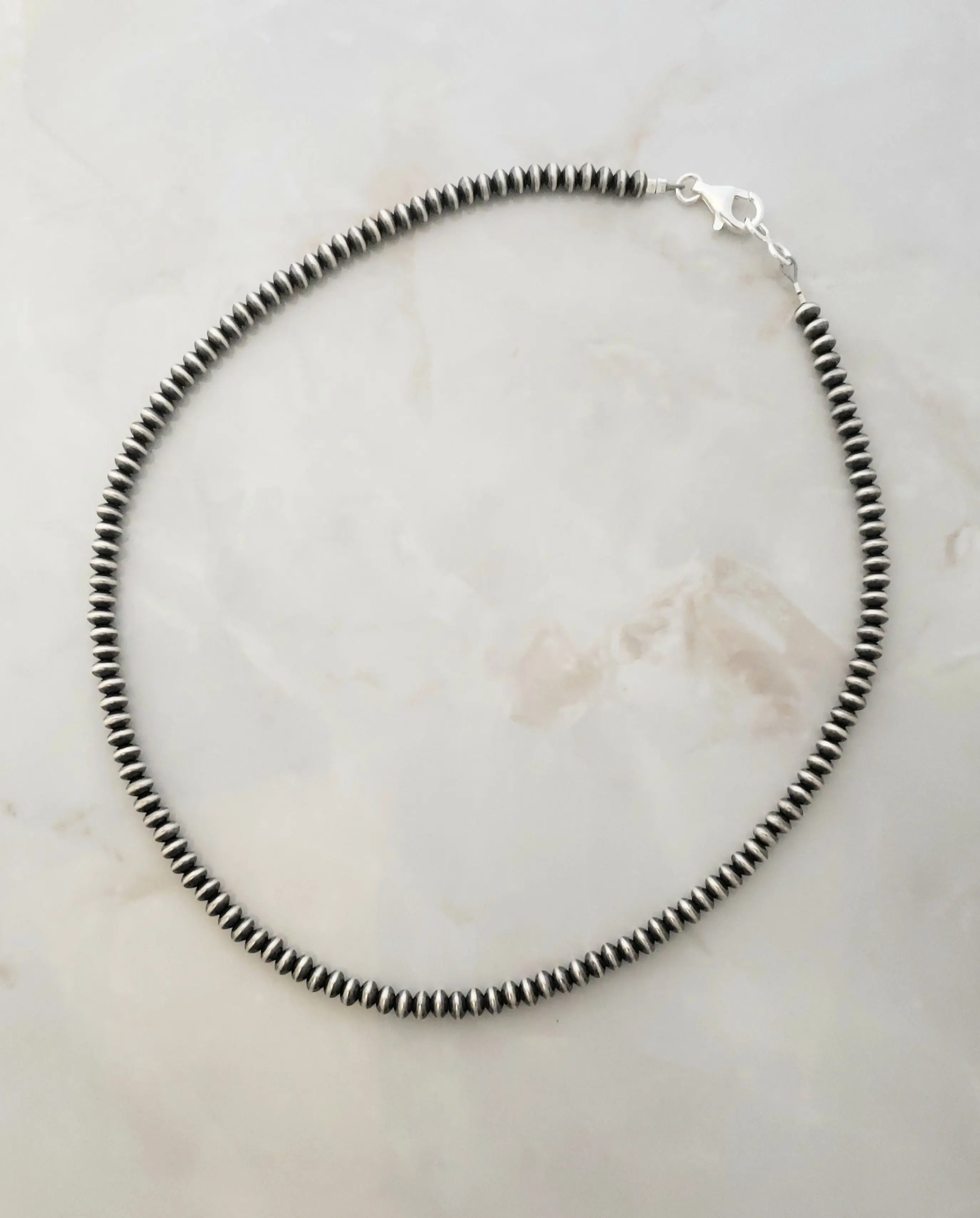 Sterling Silver Desert Pearls 4.5mm Oxidized Saucer Bead Necklace