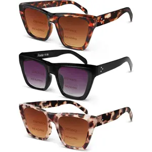 3 Pack Bifocal Reader Sunglasses Women - Oversized Sun Reading Glasses Womens W/Cat Eye Vintage Outdoor Eyewear (Oversized/Black+tortois+tortois Grey, 1.25, x)