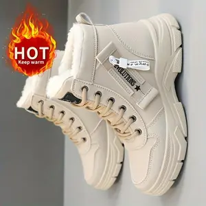 Women’s winter plush-lined warm boots with a water-resistant polyurethane upper, comfortable fabric insole, stabilizing PVC sole, all-season road running shoes with normal pronation support