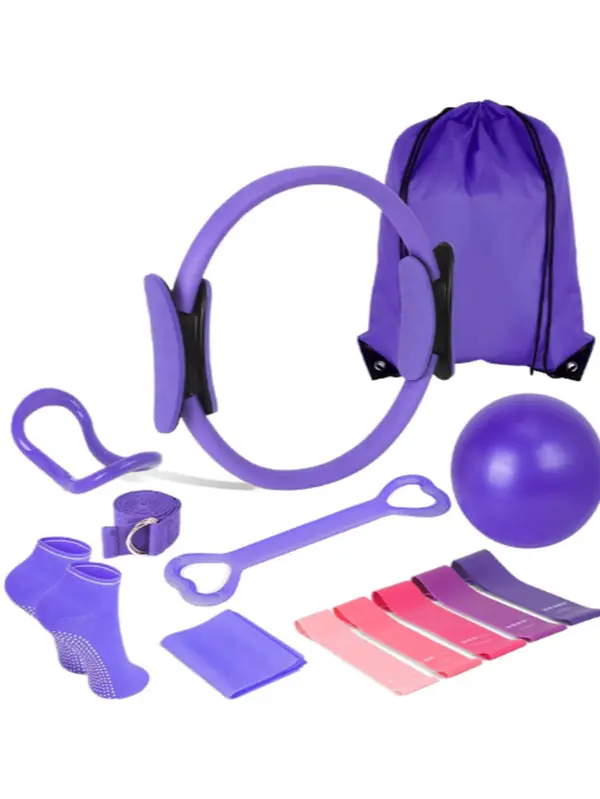 Sturdy Lightweight 13-Piece Yoga & Pilates Set - Anti-Slip Home/Studio Equipment, Includes Balance Ball, Stretching Strap, Pilates Ring, Resistance Bands, Supports Core Toning, Full Body Workout, Muscle Recovery
