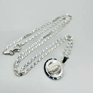 Virgin Mary Baby Necklace – 925 Sterling Silver | Round & Heart Pendant | 16” Chain | Perfect Baptism Gift Children