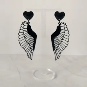 #326 Black Wings with Black Heart Stud Earrings- Casual Everyday Jewelry