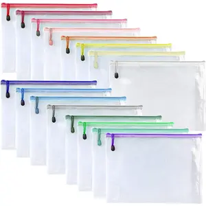 -3 * 5 inchs-16 Pcs-Plastic Mesh Zipper Pouch Document Folders Bag Zip File Bags for Office Supplies,Home,Travel Storage-Multicolor