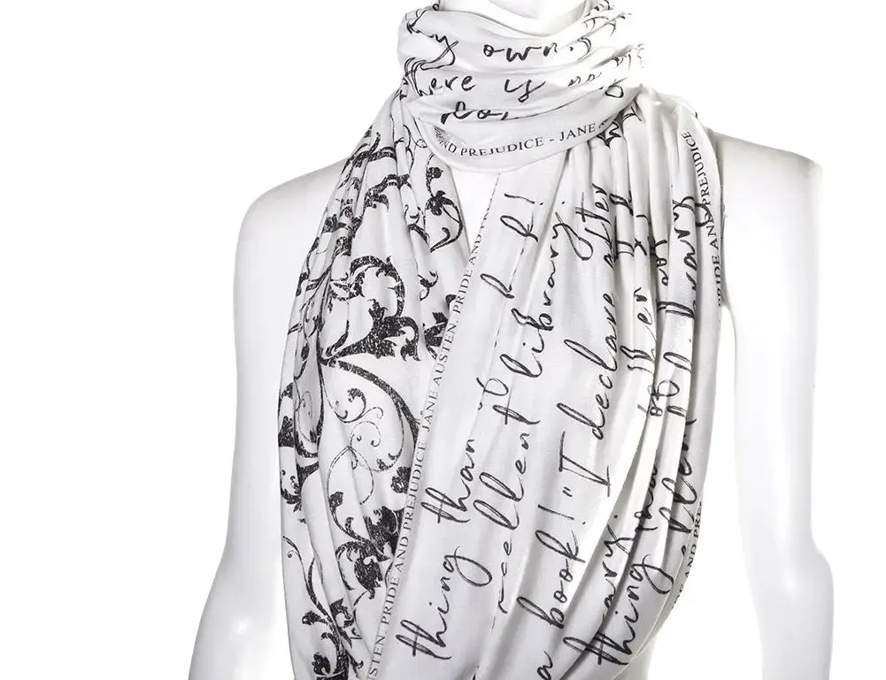 Pride and Prejudice Book Infinity Scarf in Ivory/White Jersey Blend by Storiarts: Literary Gift for Book Lovers
