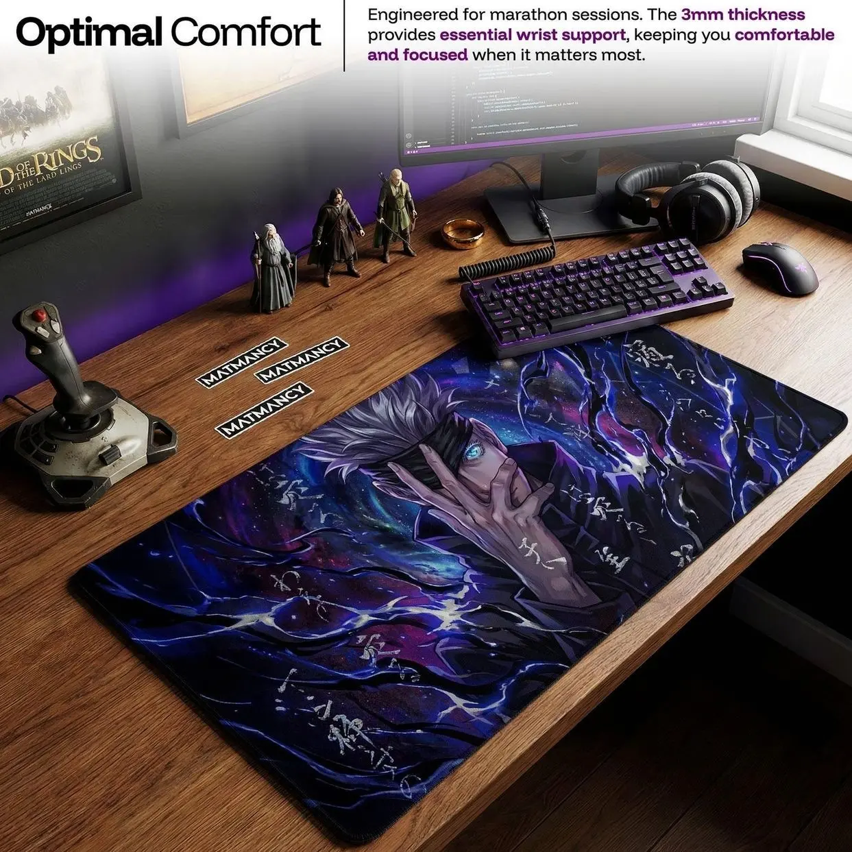 Satoru Gojo Desk Mat, Dark Anime Mouse Pad, Cursed Energy Gaming Keyboard Mat Ece Ünal
