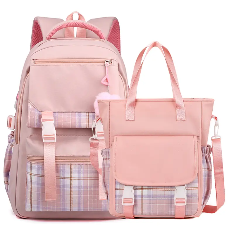 Kawaii Plaid 2 Pcs Backpack Set with Crossbody Shoulder Bag