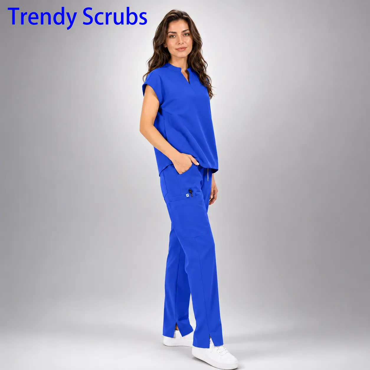 EADFLIE Trendy Scrub Set for Women—Sleeveless Stand Collar Top & Straight Leg Pants 9 Pockets Yoga Pants