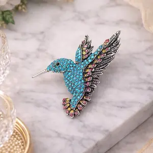 Hummingbird Brooch Pin, Blue Crystal Bird Brooch, Colorful Rhinestone Bird Pin, Nature Jewelry, Gift for Her, Statement Brooch, Bird Lover G