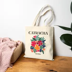 Catracha Floral Cotton Canvas Tote Bag, Eco-Friendly Shopping Bag, Eco Bag, Beach Tote, Gift for Her, Catracha Style