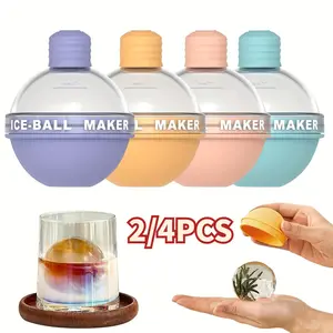 Set of 2/4 Bubble Light Bulb Ice Cube Molds, 2.5 Inch Colorful Candy Design, Reusable Ball Shaped Ice Trays for Cocktails and Whiskey Drinks