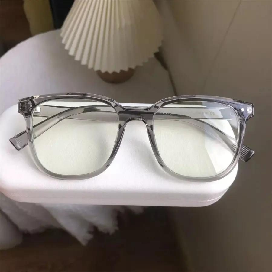 Korean Style Clear Frame Glasses for Women Men, Square Fashion Eyeglasses, Transparent Gray Optical Frames for Daily Wear