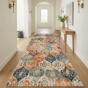 RUGIXE Vintage Persian Floral Runner Rug 3x7 3x10, Machine Washable Soft Velvet Non Slip Low Pile Hallway Rug for Kitchen Entryway Laundry Room Decor