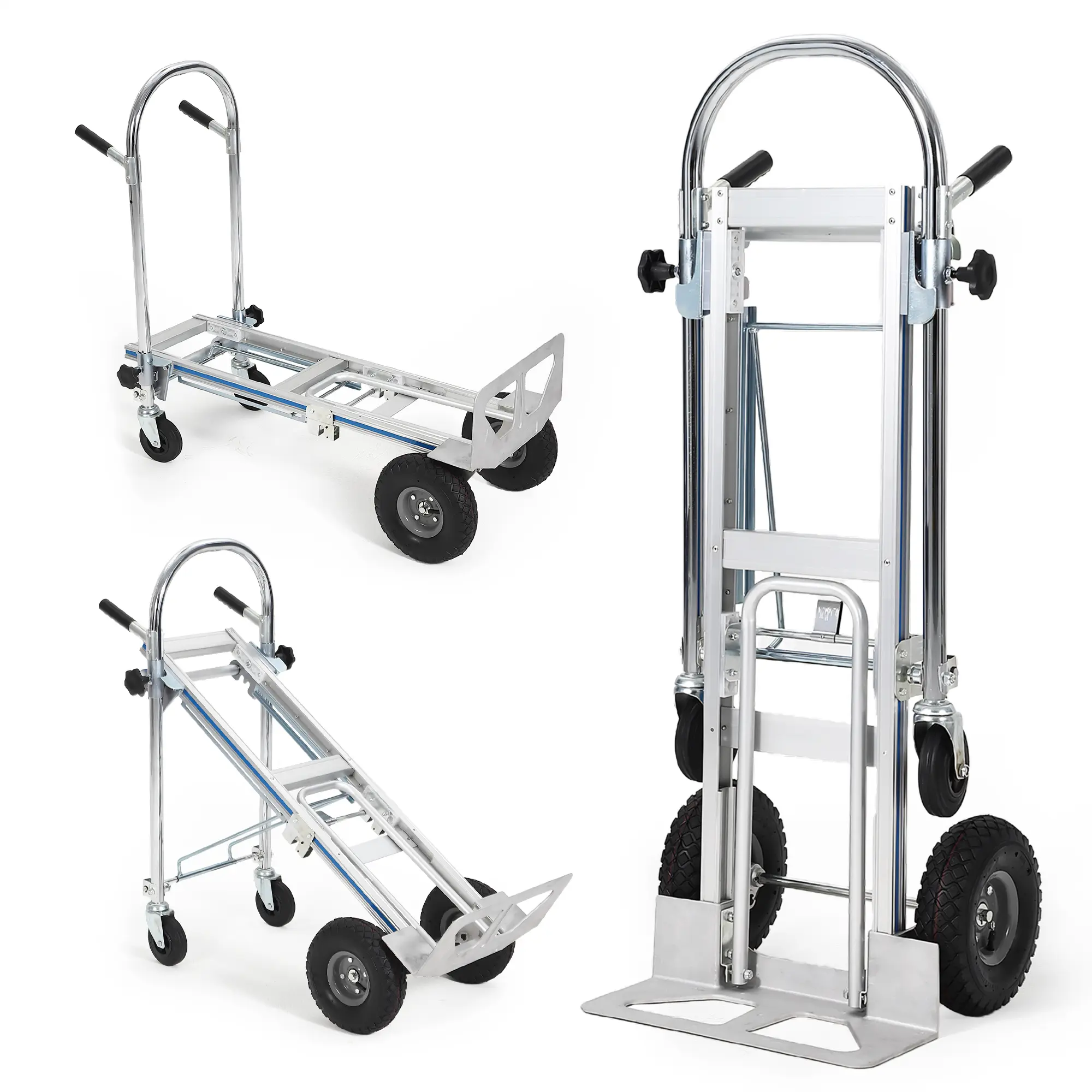 Heavy Duty 2/3-in-1 Convertible Aluminum Hand Truck & Platform Cart – 1000 lbs Capacity – 4-Wheel Folding Design – Telescoping Adjustable Handle – Rust-Resistant, Ideal for Warehouse, Garden