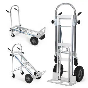 Heavy Duty 2/3-in-1 Convertible Aluminum Hand Truck & Platform Cart – 1000 lbs Capacity – 4-Wheel Folding Design – Telescoping Adjustable Handle – Rust-Resistant, Ideal for Warehouse, Garden