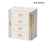 UFORU Classic Rectangular Velvet Jewelry Organizer Box - Multi-Shelf Cosmetic Organisers, 4-Tier Adjustable Compartments, 4 Drawers, 20 in, Dustproof Transparent Glass Lid, Anti-Tangle, Portable, Daily Storage for Women, Vanity Gift