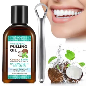 Coconut Oil Mouthwash 120ML with Peppermint Essential Oil, Includes Tongue Scraper & Measuring Cup, Natural Ingredients, Suitable for All Ages, Oral Hygiene Essentials