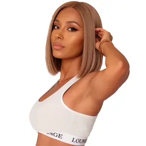 Short bob wig glueless wig 8 inches brown bob wig human hair beginner friendly wig lace front bob wig glueless straight bob wig human hair for black women
