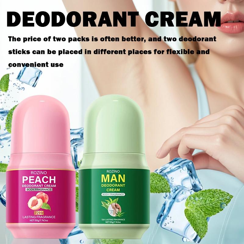 ROZINO Man Mint & Peach Deodorant Cream Long Lasting Protection 72 Hours Travel Friendly Compact Light Fragrance for Summer