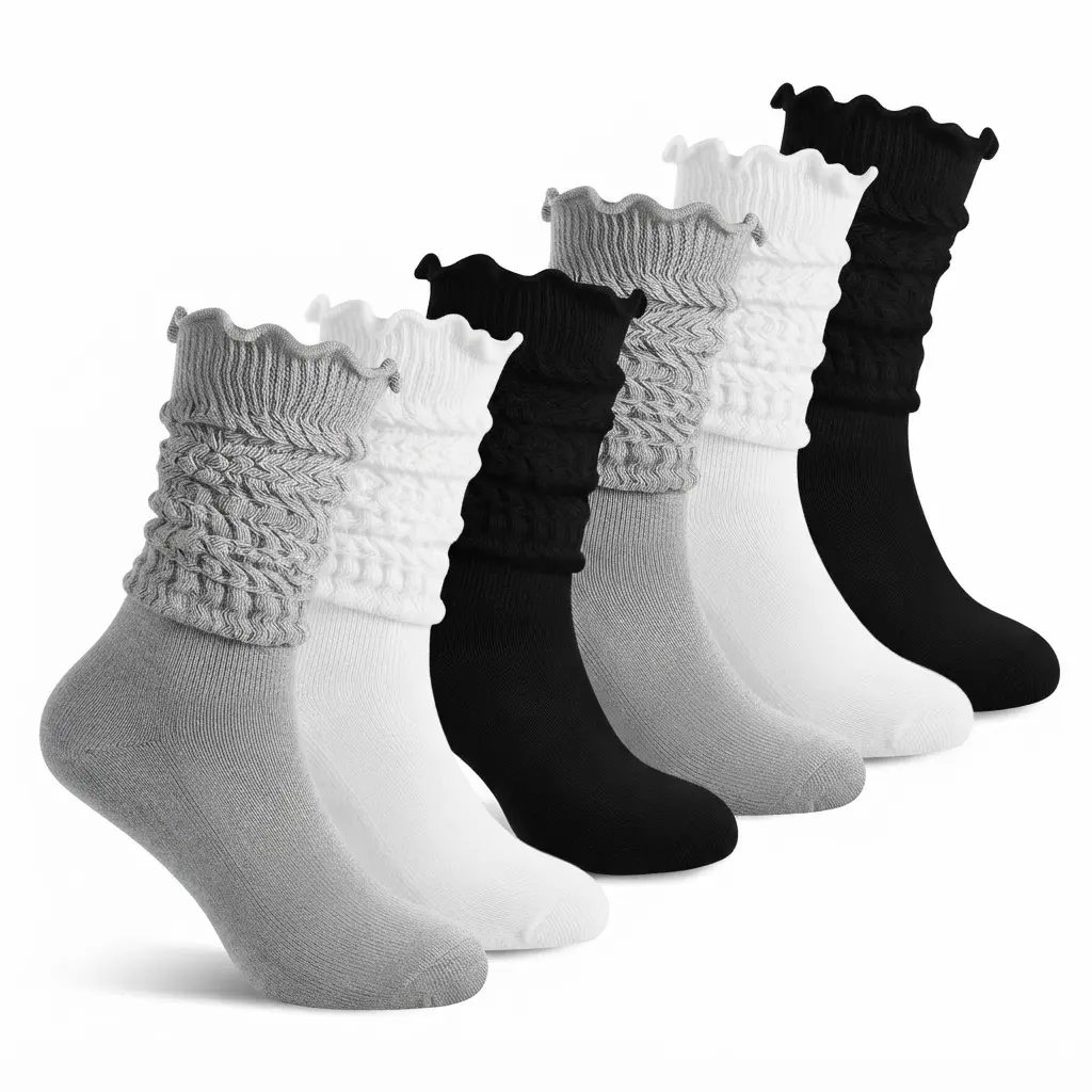 3 Pairs Women Ruffle Cute Scrunch Knee High Socks Ruffle Socks For Women Cable Knit Frilly Wavy Edge Boot Socks, Multi Wear Mid Calf Slouch Stackable Socks For Boots Skirts Daily Outfit.
