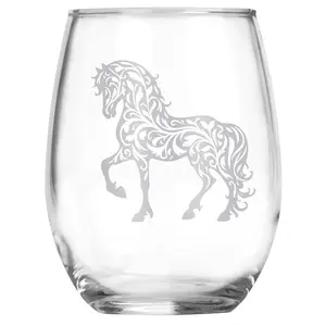 Elegant Horse Engraved Stemless Wine Glass, Unique Gift for Horse Lovers, Etched Equestrian Glassware,  Rustic Farmhouse Décor Gift, Cowgirls & Western Home Décor & Drinkware
