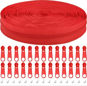 12 Yards Red Nylon Coil Zipper by The Yards, #3 Bulk Zippers for DIY Sewing Craft Bags with Replacement 25 count Sliders (#3 Red)