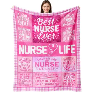 Soft Cozy Nurse Themed Flannel Blanket, Nurse Appreciation Week Day Gifts for Women, Nurses Graduation Retirement Presents, RN Nurse Practitioner & Nursing Student Throw Blanket