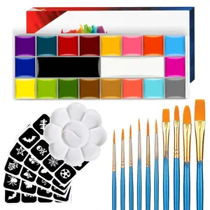 20-Color Face Paint Kit – Oil-Based Body & Face Painting Set with 10 Brushes, 5 Stencils & Tray, Safe for Kids & Adults Parties