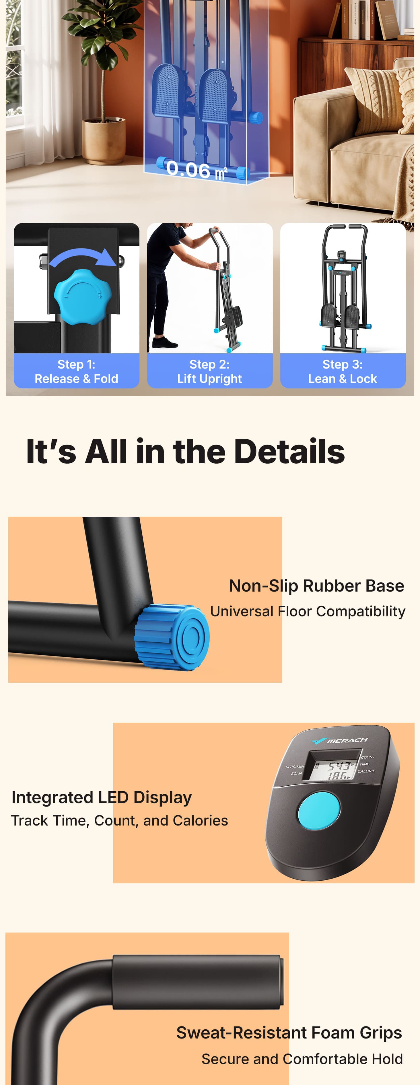 Merach Stair Stepper with Handlebar for Full-Body Workout, 330LBS Capacity,  Compact Cardio Climber Exercise Machine with Adjustable Pedals, Vertical Climber for Home Gym