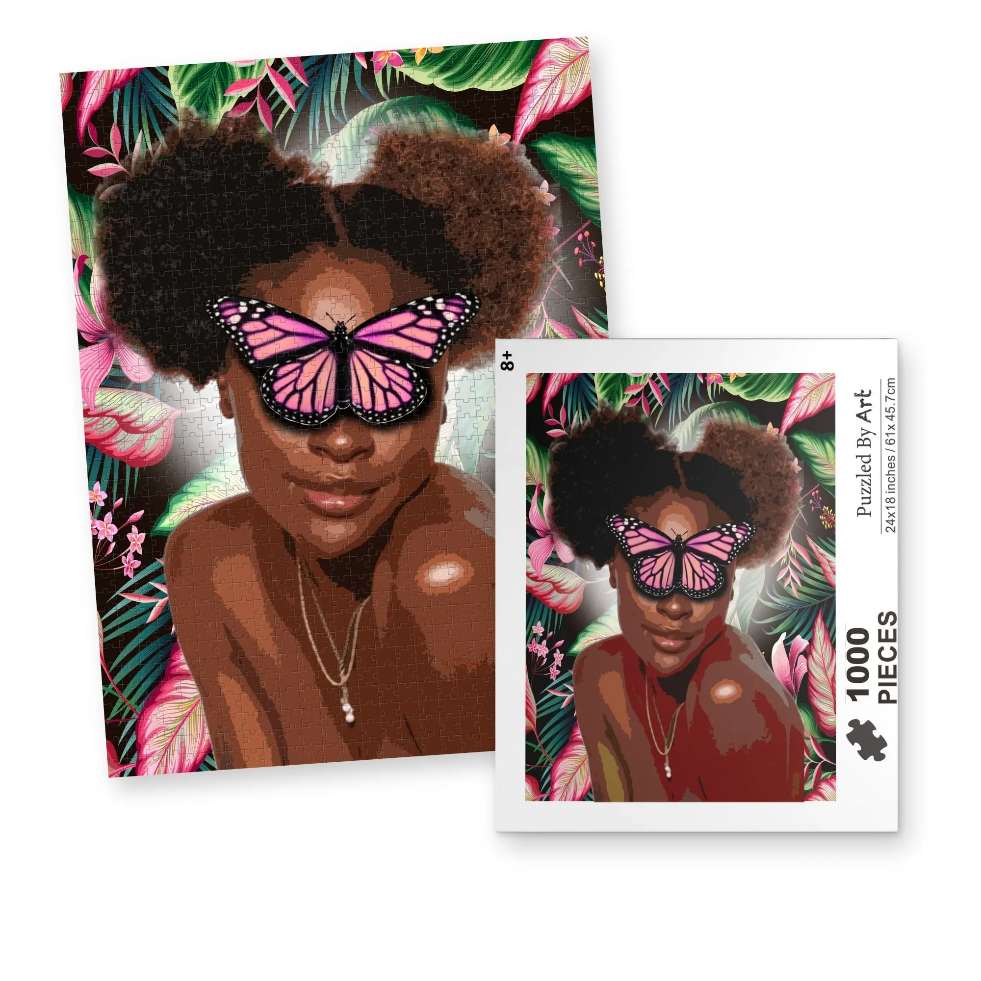 Pink Puff - Puzzled By Art Signature Puzzle for Adults, Black Art Jigsaw Puzzles, 1000 Pieces, Vibrant Art Celebrating Culture & Diversity, Difficult Challenging, 24x18in
