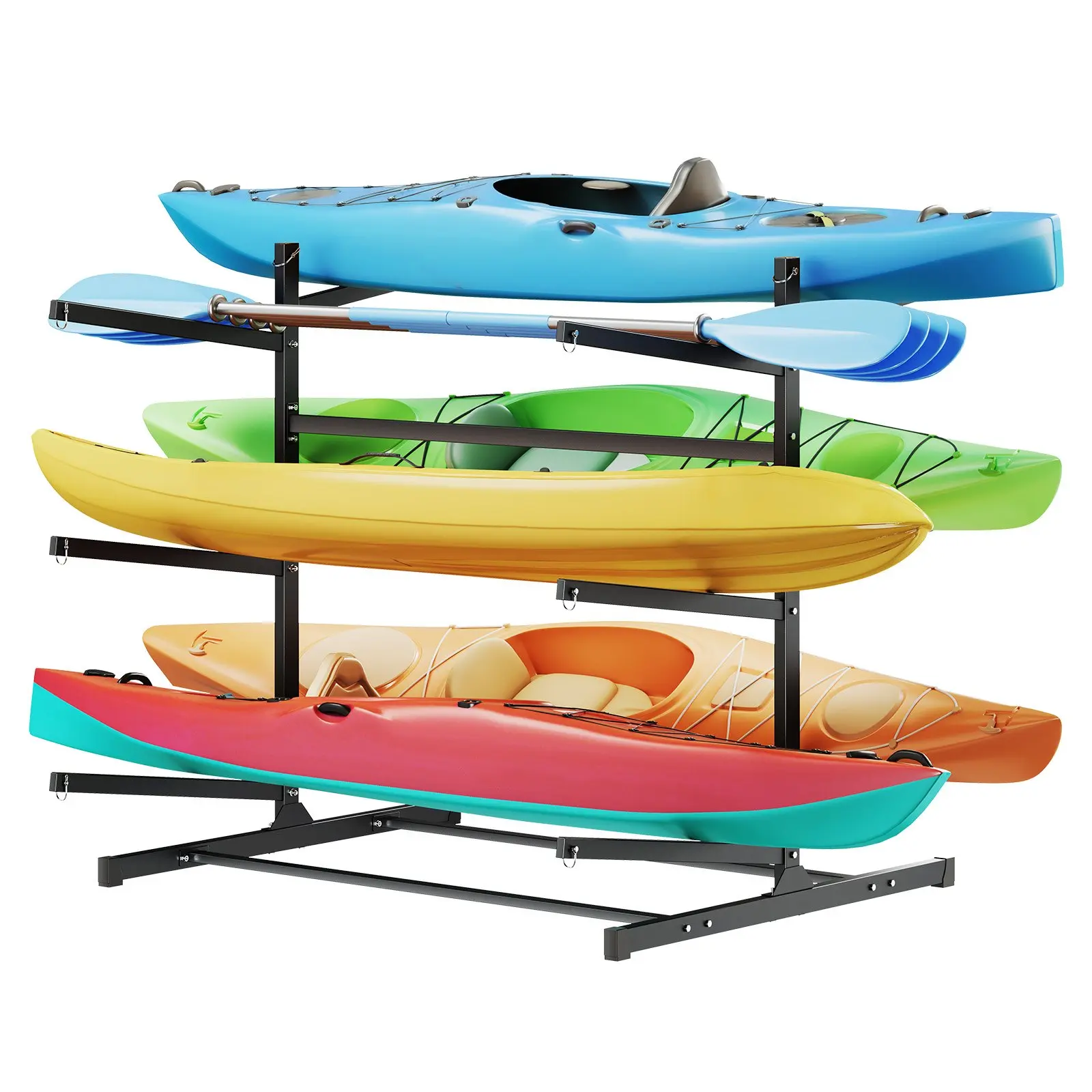 VEVOR 6-Tier Vertical Kayak Storage Rack with Crossbar & Long Arms, 400 lbs Capacity Heavy-Duty Freestanding Stand, Avoids Hull Scratches for Boathouses, Garage, Canoe, SUP, Small Boat, Kayaks