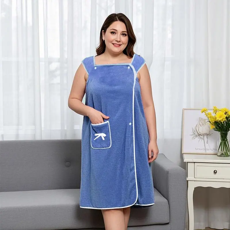 Women's Wearable Bow Decor Wearable Bath Towel, Soft Basic Shower Skirt for Women, Adjustable Bath Robe with Pocket for Home and Travel, Wrap Lounge Robe, Loungewear Bathrobe, Gowns