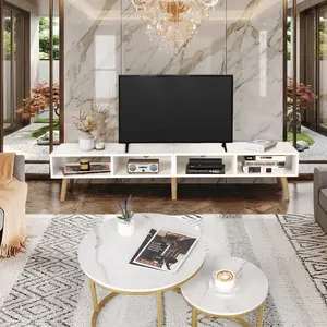 59 Inch Minimalist White TV Stand,6 Support Leg Stable Entertainment Center With Multi Open Storage Shelf,Modern MDF Media Console Table Fit 55-60 Inch TV For Living Room Bedroom Home Decor
