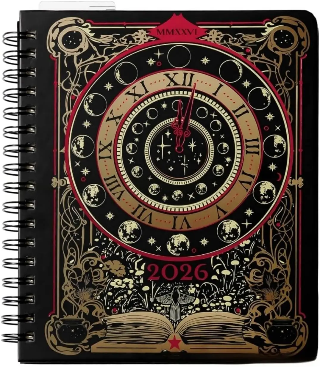 2026 Weekly and Monthly Planner Notebook, Gothic Celestial Moon Phase Hardcover Journal with Thick 120GSM Ink-Resistant Paper, No-Bleed Lay-Flat Twin-Wire Agenda Organizer for School, Work, Dark Academia and Mystic Gift