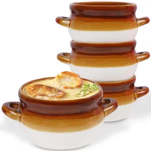 Onion Soup Crocks, 4 Pack 16 Oz  Onion Soup Bowls Oven Safe, Large Ceramic Soup Bowl with Handles