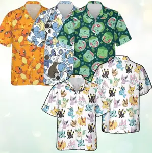 Vintage Anime Hawaiian Print Set, Beach Vacation Matching Shirt , Japanese Anime Aloha Summer Set, Cartoon Gift for Boy