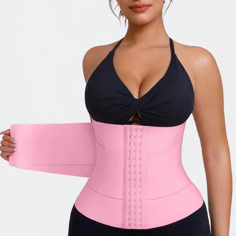 FeelinGirl Waist Trainer for Women Waist Trimmer Ab Belt with Triple Segmented Belt Hourglass Basic High Compression Shapewear Pink Halloween
