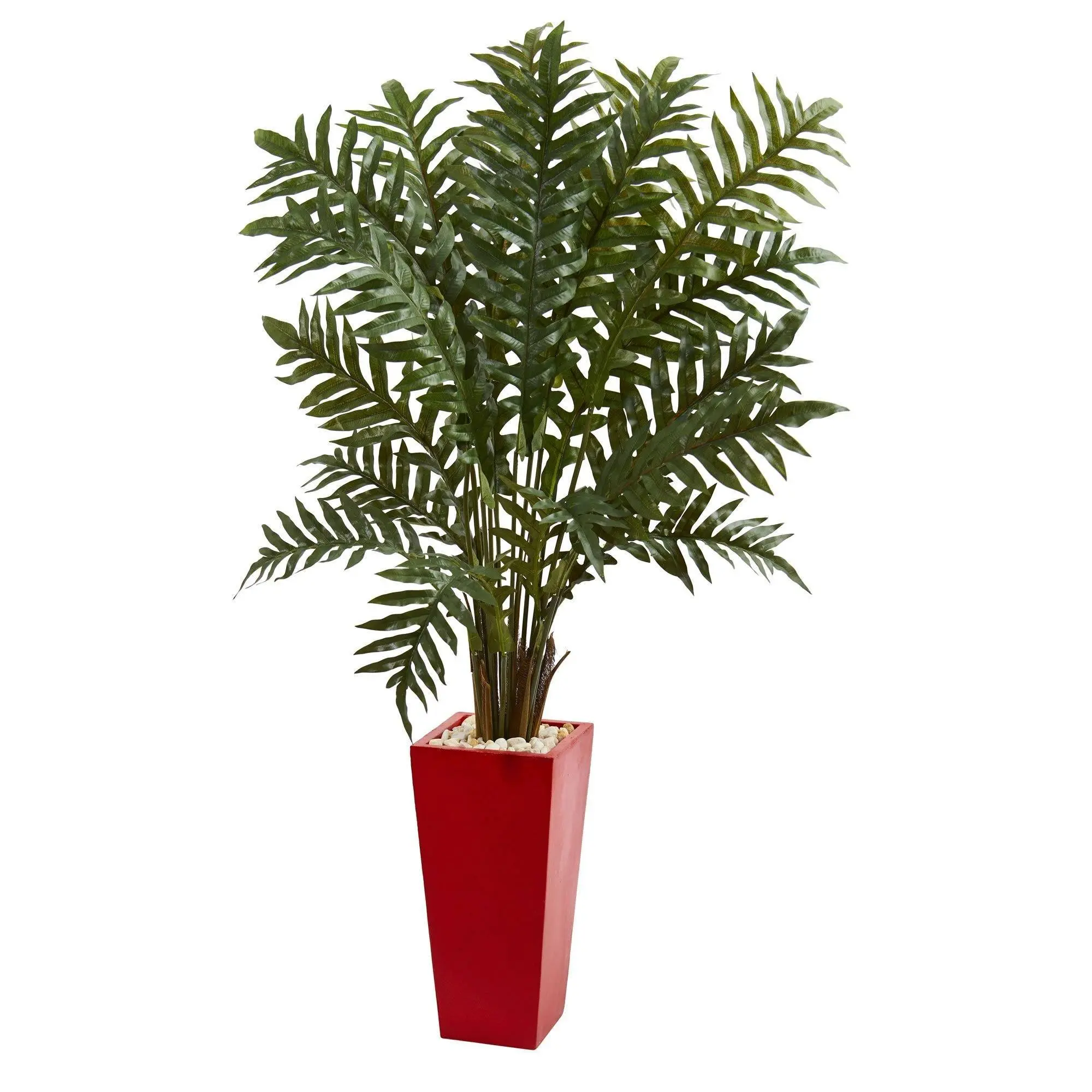 4.5ft Full Artificial Evergreen Tropical Synthetic Decorative Piece, Indoor Faux Plant for House Plants Decor in Red Tower Vase