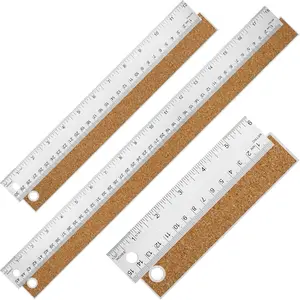 Metal ruler with cork backing, 6inch, 12inch, 18inch stainless steel ruler - Imperial and metric - Non-slip and anti-ink leakage - Suitable for school, office, and engineering use