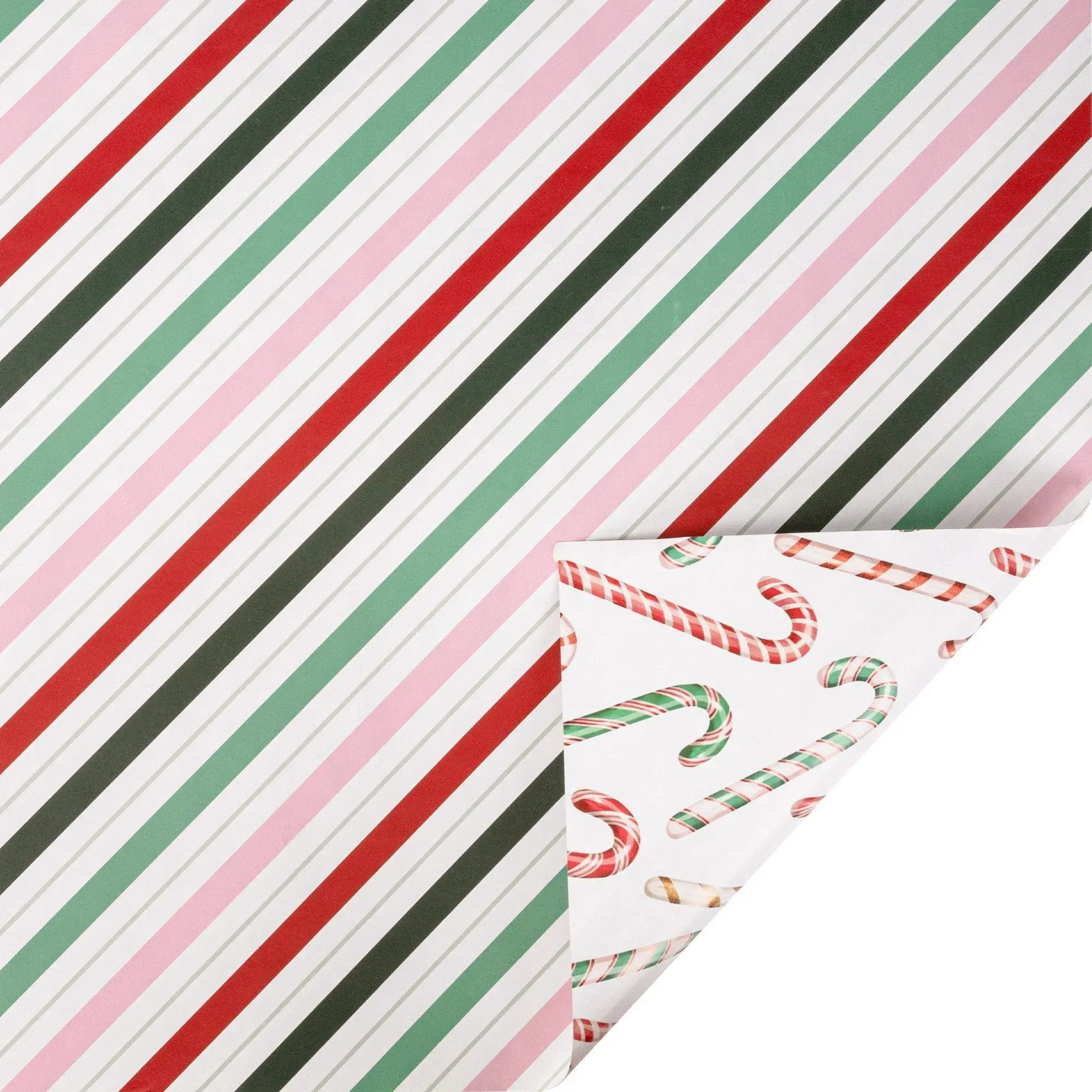 Reversible Gift Wrapping Paper (30"x10') - Pink, Red, Green Candy Stripe & Candy Cane Design, Xmas Wrapping Paper, Colorful Packaging, Decorative Packing, Festive Gifts Solution, Colorful Packaging Gifts & Wrapping